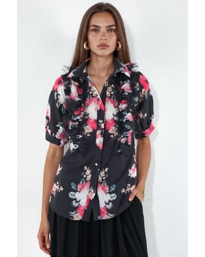 Bloemige Poplin Blouse met Kraag