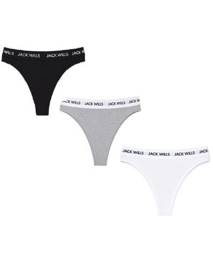 Jack Wills Dames-string met Deptford-logo (set van 3) (Wit/Grijs/Zwart)