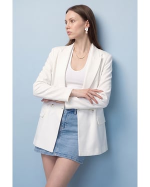 Lange Satijnen Blazer met Sjaalkraag