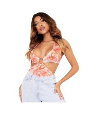 Missy Empire Kvinnor/ Damer Hoop Halterneck Ärmförsedd Bodysuit (Orange)