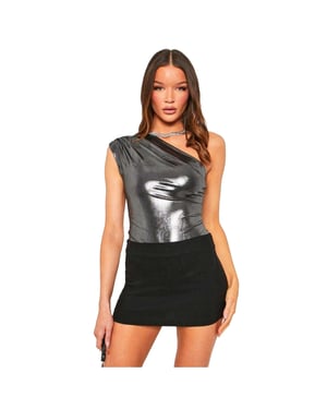 Missy Empire Tätsittande festbodysuit för kvinnor/damer (Grå metallic)