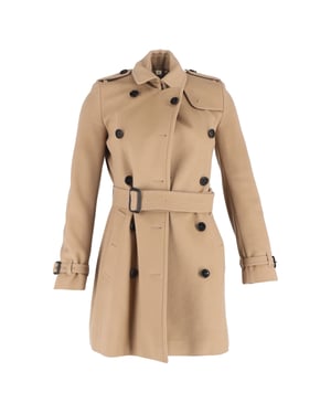 Burberry Dubbelknäppt Peacoat Med Bälte I Brunt Ull
