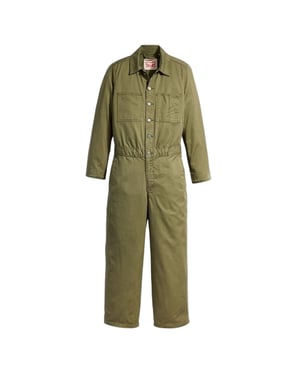 Levi's Dames Iconische Denim Kraag Wijde Pijpen Lange Mouwen Jumpsuit (Olijf Nacht)