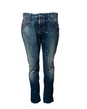Dsquared2, blå jeans med skav och färgfläckar