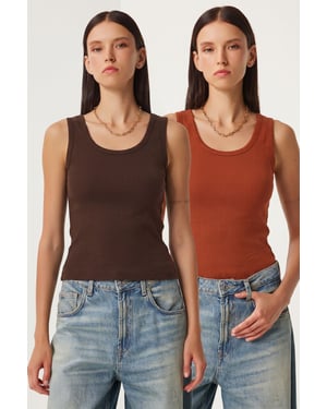 Fitted U-hals Gebreide 2-Pack Tanktop