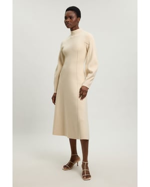 Wool Look Rounded Sleeve High Neck Knit Midi Dress