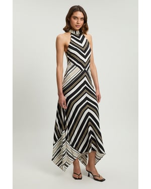 Contrast Stripe Viscose Maxi Halter Dress