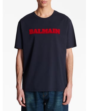 Flocked Logo-print T-Shirt in Navy