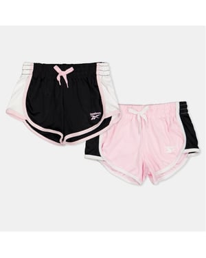 Girls Reebok 2 Pack Black Bermuda Shorts in Pink Lady
