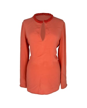 Gucci Pärlhalsad Blus i Korall Siden
