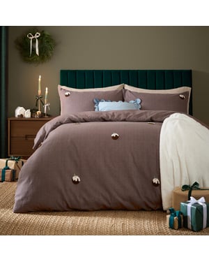 Furn Christmas Pudding 100% Cotton Tufted Duvet Cover Set, Chocolate