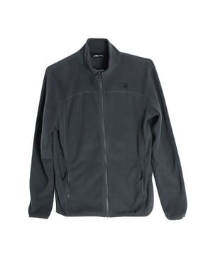 The North Face 100 Glacier fleecejack met volledige ritssluiting voor heren, gemaakt van grijs gerecycled polyester.