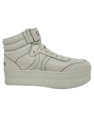 Celine Velcro Strap Mid Lace-Up Sneakers in White Leather