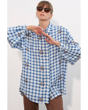 Overmaatse Geruite Crepe Blouse