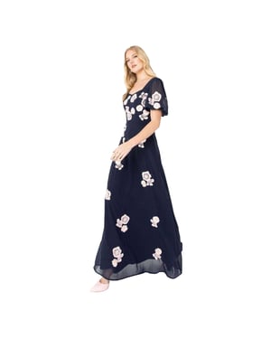 Maya Deluxe Dames/Dames geborduurde Maxi jurk met pofmouwen (Marine)