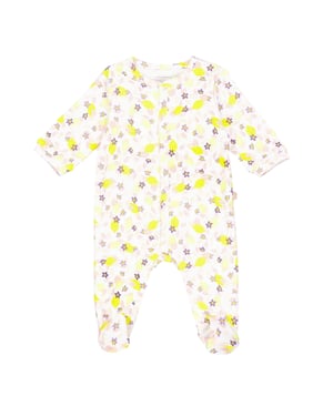 Carrement Beau Lång pyjamas för spädbarn med blommönster och rund hals (Vit/gul)