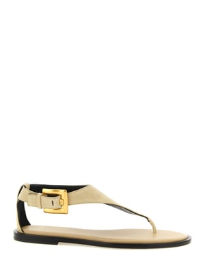 Balmain Beige Kalfskin Platte Sandalen