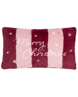 Furn Merry Christmas Faux Fur Stripe Polyester Filled Cushion, Burgundy/Pink