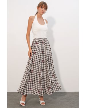 Hoog-Waisted Geruite Maxi Rok