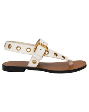 Celine Eyelet T-Strap Platte Sandalen in Wit Leer