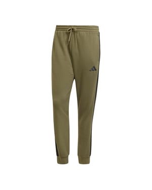 Men's adidas Fleece Tapered Cuff 3 Stripes Joggers in Olive Strata