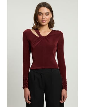 Slinky Crepe Twist Detail Long Sleeve Top