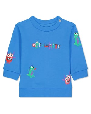 Boys Off White Monster Crew Neck Regular Fit Sweater in Blue