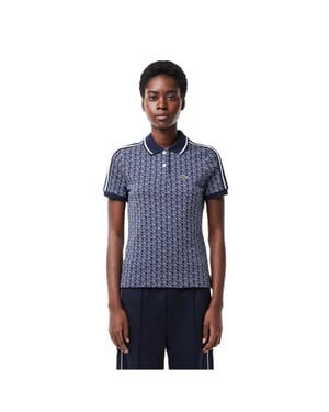 Women's Lacoste Jacquard Slim Fit Polo Shirt in Methylene/Flour