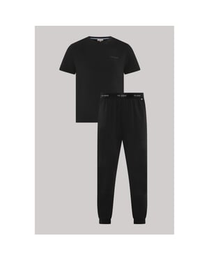 Men's Ted Baker Solid Patterned Short Sleeve Pyjama Set in Black
