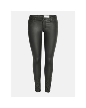 Women's Noisy May Coated Solid Patterned Five Pocket Pants in Black
