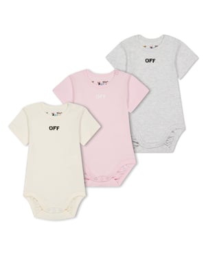 Girls Off White 3 Pack Lettering Crew Neck Bodysuit in Multicolor