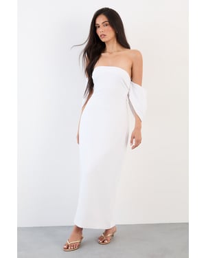 Stretch Crepe Bardot Column Midi Dress