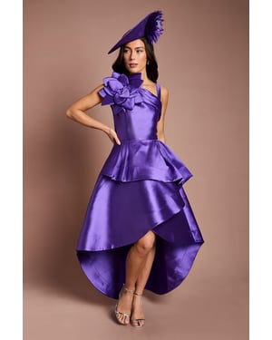 Lisa Tan 3D Corsage One Shoulder Twill Midi Dress