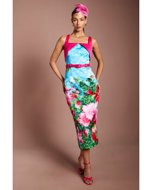 Lisa Tan Printed Column Midi Dress
