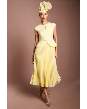 Lisa Tan Bandage Bodice Pleat Skirt Bow Detail Midi Dress