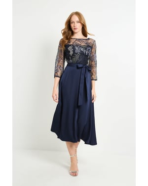 Embroidered Mesh Midi Dress