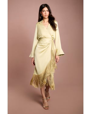 Fringe Satin Shirt Dress