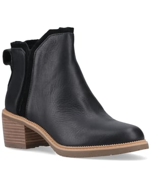 TOMS Hailey Leren Zwarte Enkellaarzen Met Hak Voor Dames