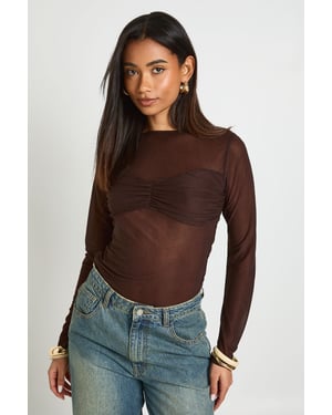 Sheer Bust Detail Long Sleeve Top