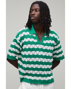 Oversized Boxy Wavy Open Stitch Knitted Polo