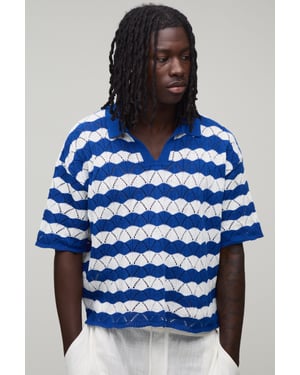 Oversized Boxy Wavy Open Stitch Knitted Polo
