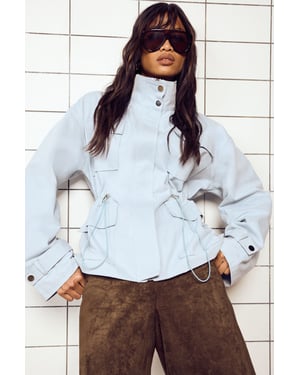 Twill Funnel Neck Cinched Waist Shirt