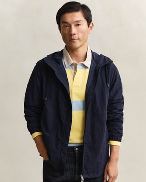 Regular Fit Long Sleeve Logo Detail Windbreaker Jacket in Navy