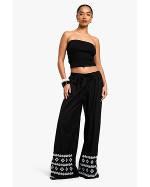 Petite Wide Leg Broderie Hem Trouser