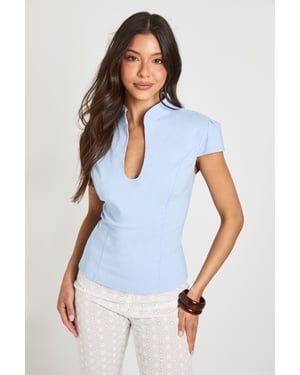 Bengaline Cap Sleeve Keyhole Corset Top