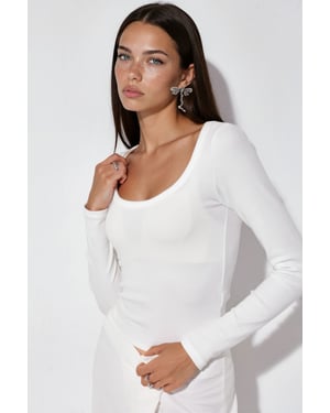 Dames Ribbel Slim-Fit Lange Mouwen Top