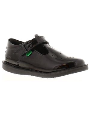 Kickers Girls School Shoes Younger Girls Kopi T Bar Heart Leather Buckle black