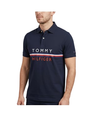 TOMMY HILFIGER Mens Polo T Shirts Flag Logo Short Sleeve Casual Cotton Tee