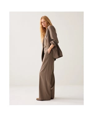 Summum 4s3047-12481 742 trousers wide leg twill melange taupe