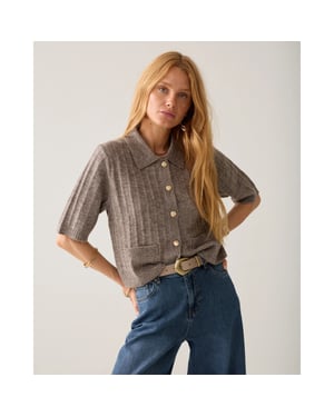Summum 7s8019-70088 742 short cardigan soft melange knit taupe